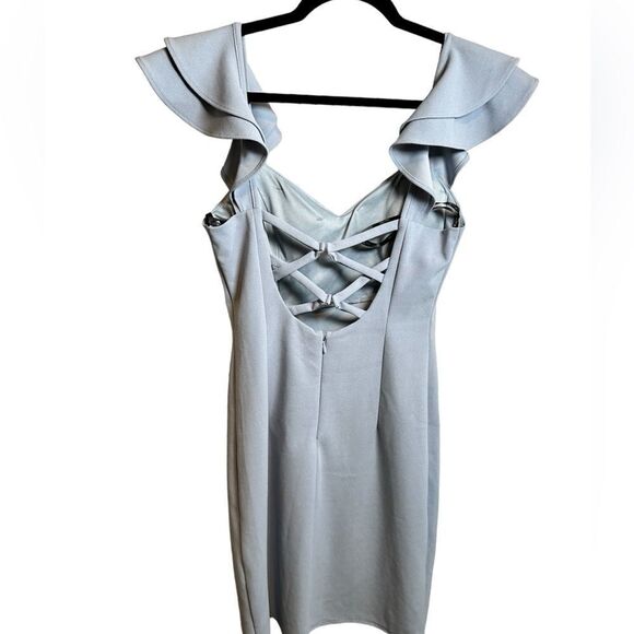 NWOT City Triangle Women’s Teens Blue Mini Dress Lace Up Back Ruffle Accent - XS - Picture 2 of 5